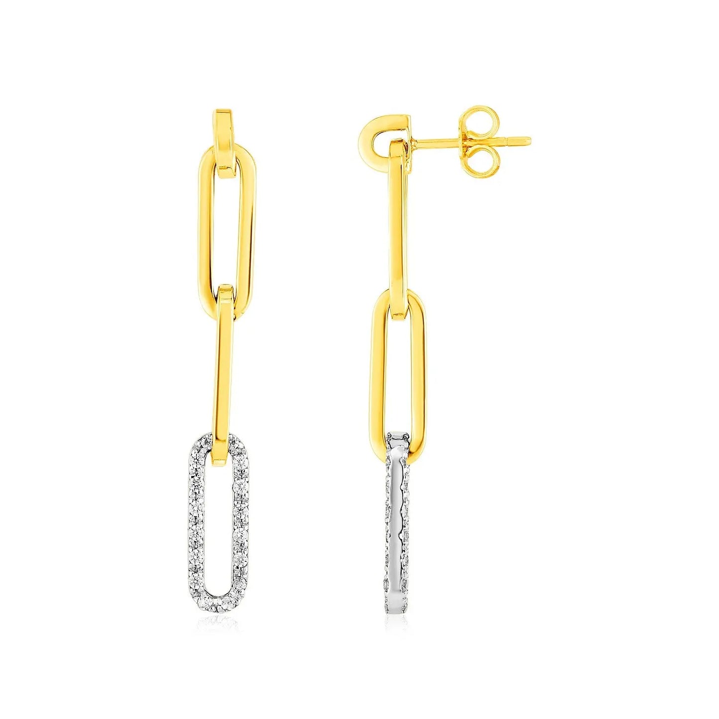 14k Yellow Gold Paperclip Chain Dangle Earrings with Diamonds RCJ Earrings CELESTIA LUXE JEWELLERS