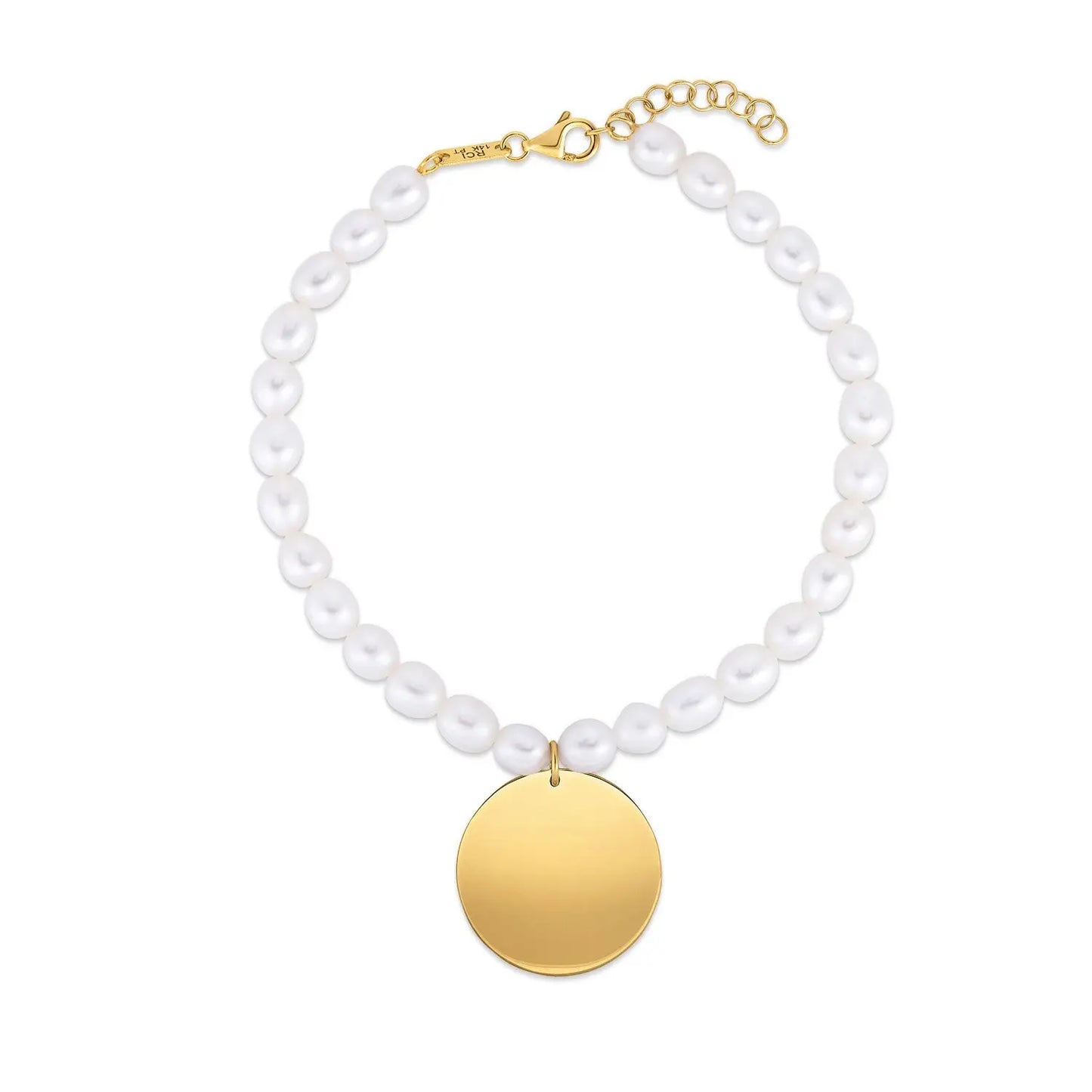 14k Yellow Gold Pearl Tag Charm Bracelet RCJ Bracelets CELESTIA LUXE JEWELLERS