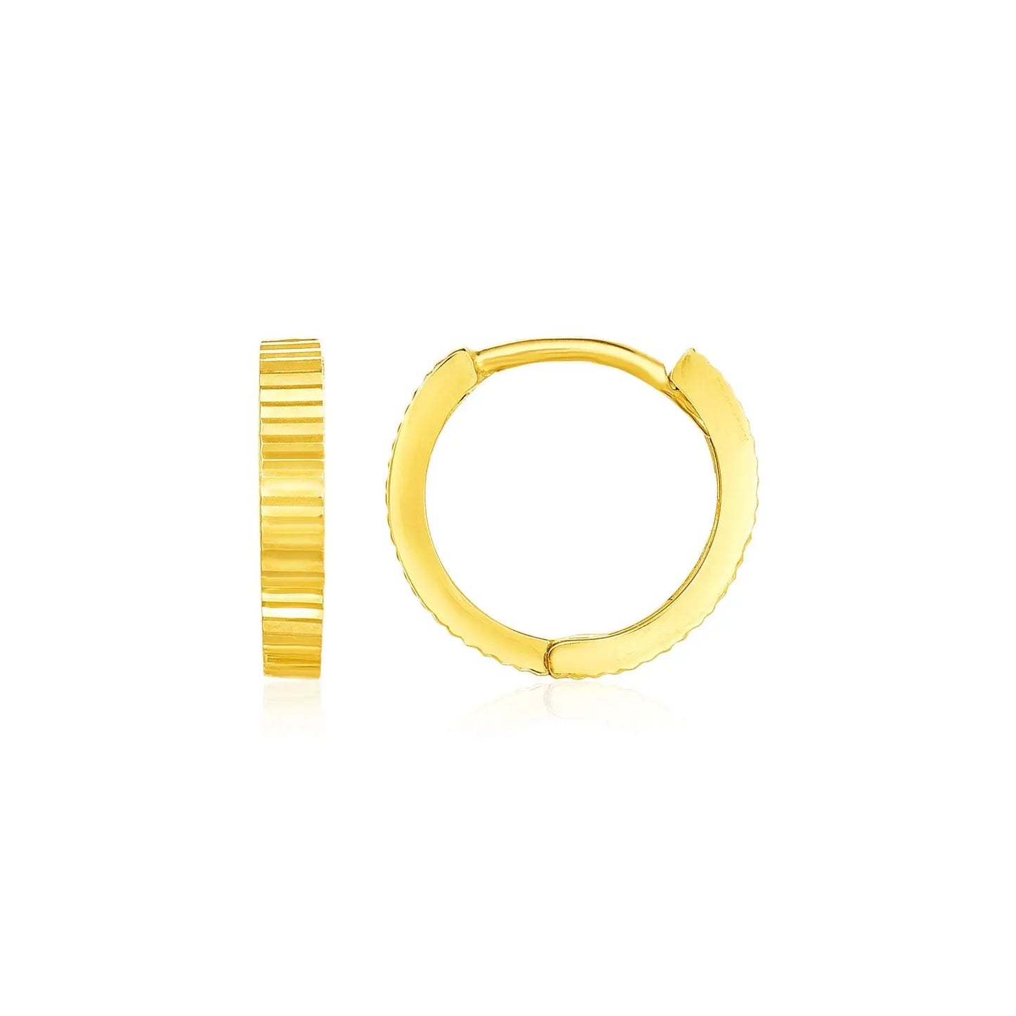 14k Yellow Gold Petite Round Hoop Earrings with Straight Texture RCJ Earrings CELESTIA LUXE JEWELLERS
