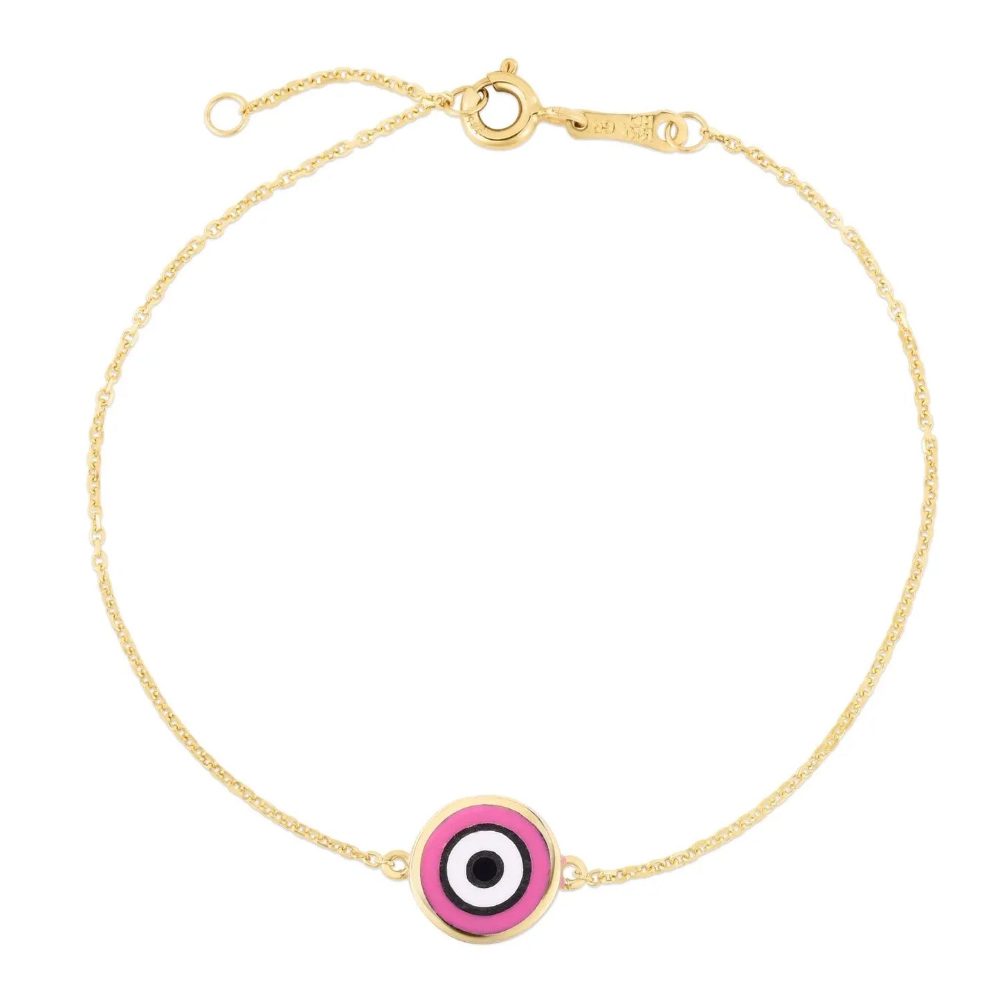 14k Yellow Gold Pink Evil Eye Bracelet (1.00 mm) RCJ Bracelets CELESTIA LUXE JEWELLERS