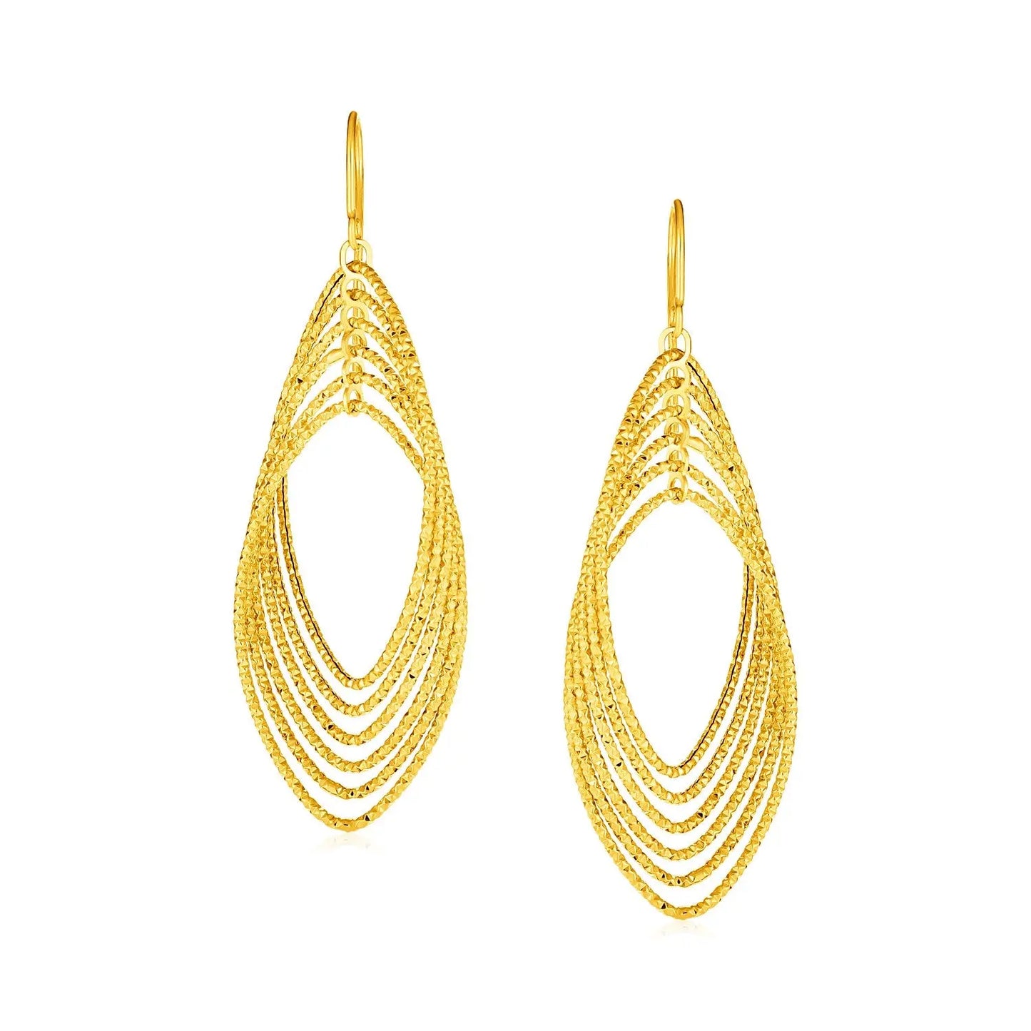 14k Yellow Gold Post Earrings with Textured Marquise Shapes RCJ Earrings CELESTIA LUXE JEWELLERS