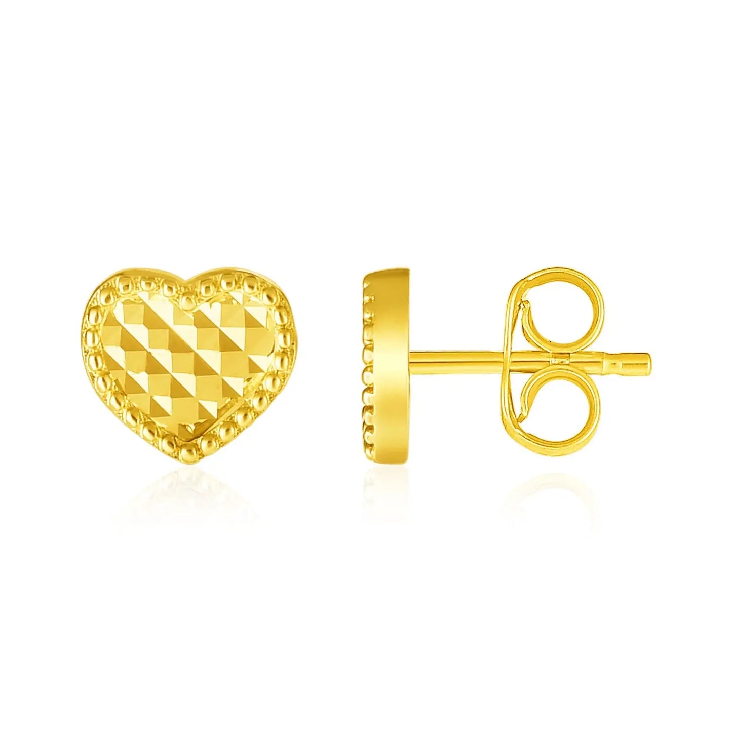 14k Yellow Gold Textured Heart Post Earrings RCJ Earrings CELESTIA LUXE JEWELLERS