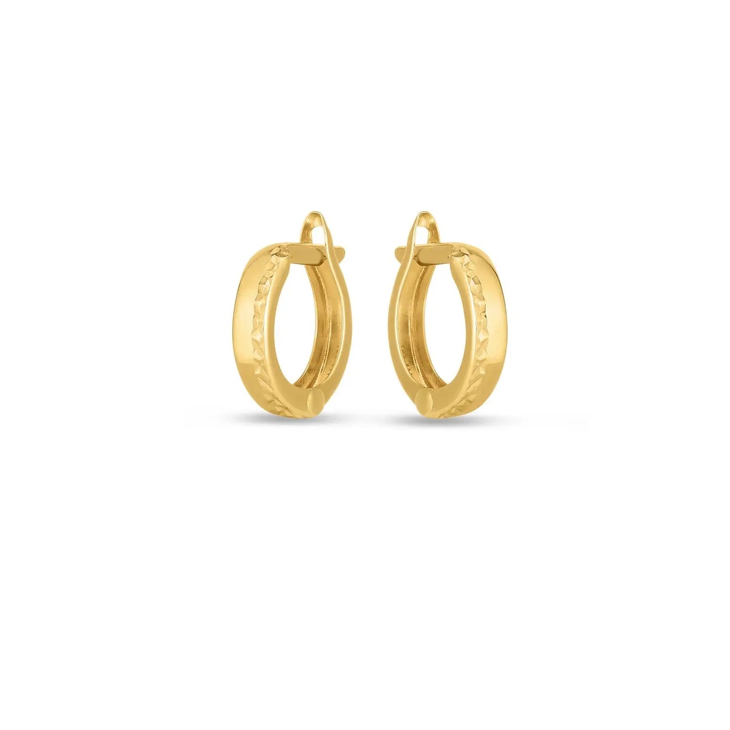 14k Yellow Gold Textured Huggie Hoops(3x10mm) RCJ Earrings CELESTIA LUXE JEWELLERS