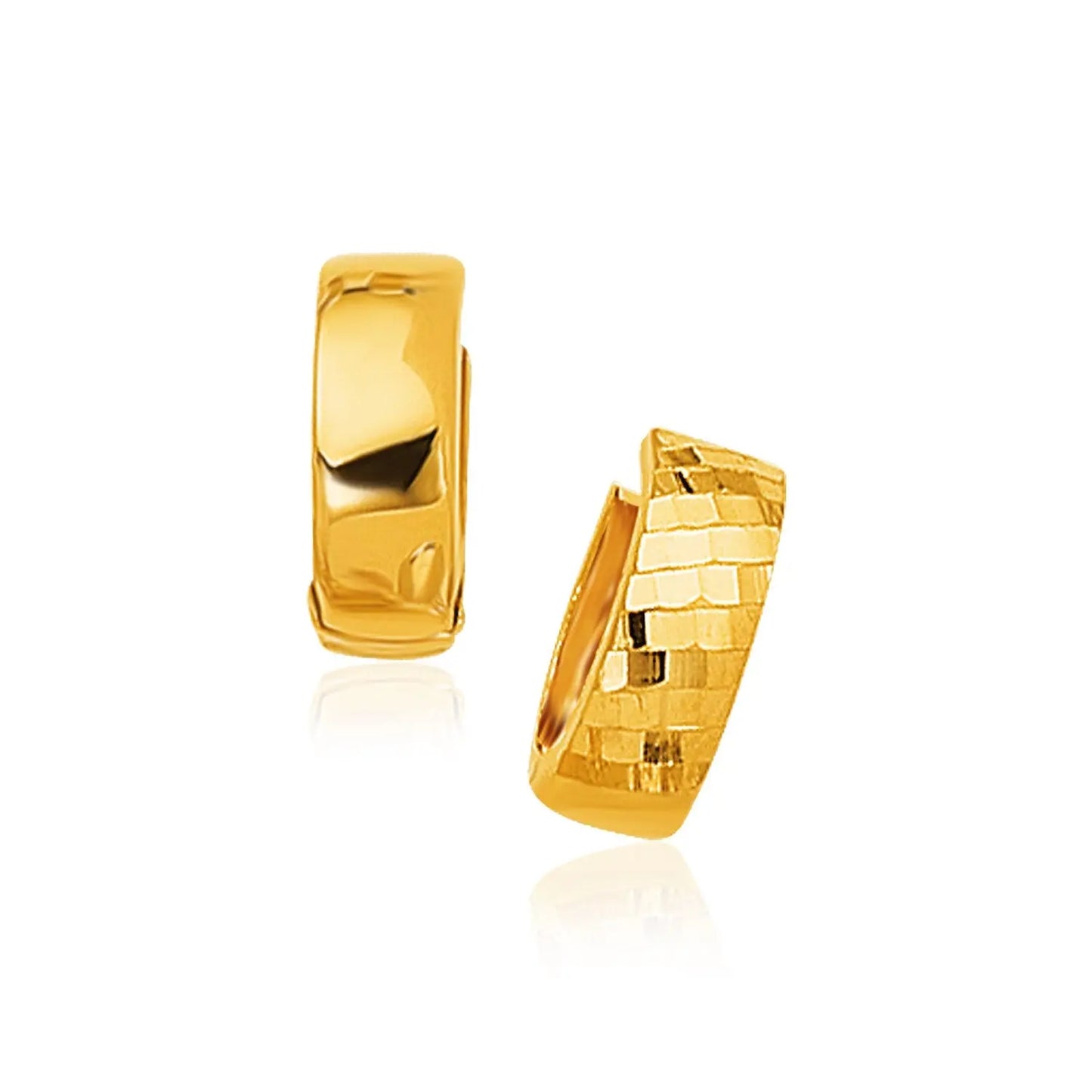 14k Yellow Gold Textured and Polished Hoop Earrings RCJ Earrings CELESTIA LUXE JEWELLERS