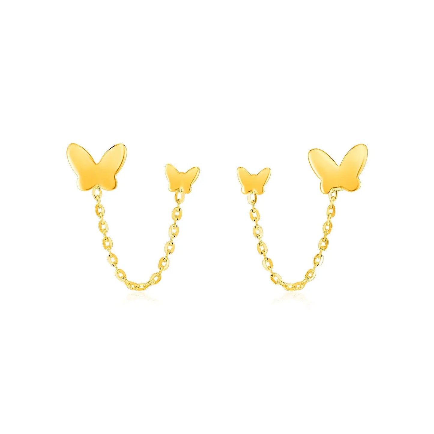14k Yellow Gold Two Hole Post Earrings with Butterflies RCJ Earrings CELESTIA LUXE JEWELLERS