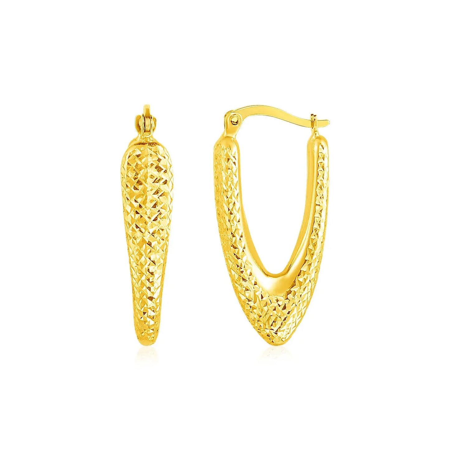 14k Yellow Gold V Shaped Puffed Hoop Earrings RCJ Earrings CELESTIA LUXE JEWELLERS