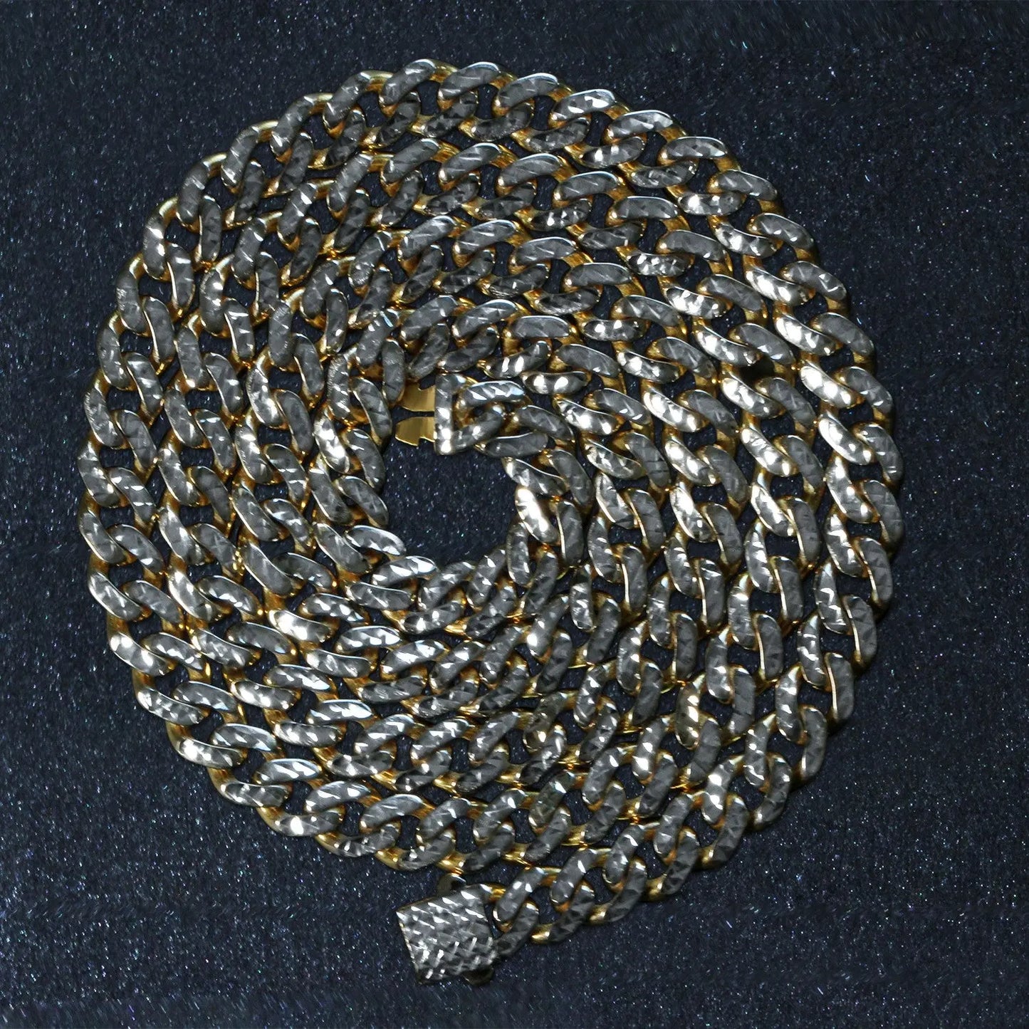 14k Yellow Gold White Pave High Polish Modern Lite Miami Cuban Chain (6.50 mm) RCJ Chains CELESTIA LUXE JEWELLERS