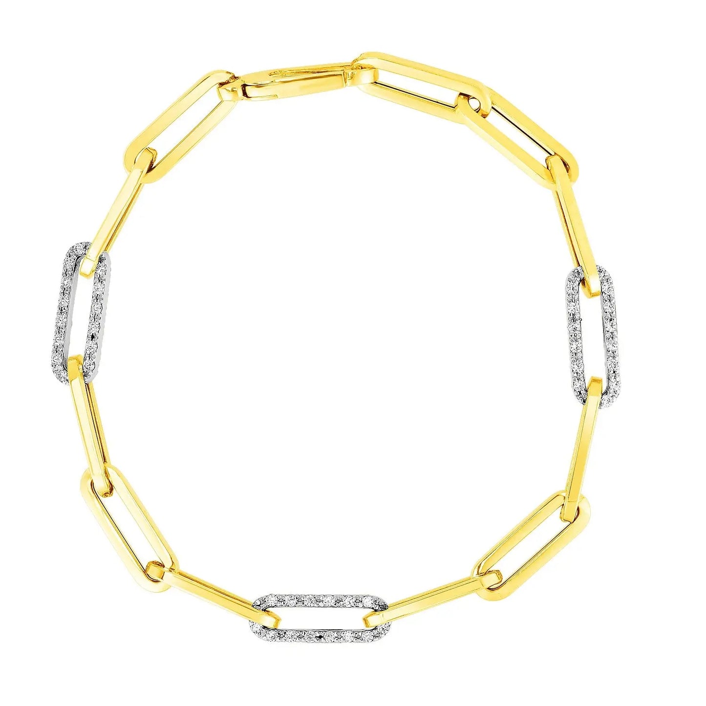14k Yellow Gold inch Paperclip Chain Bracelet with Three Diamond Links (2.00 mm) RCJ Bracelets CELESTIA LUXE JEWELLERS