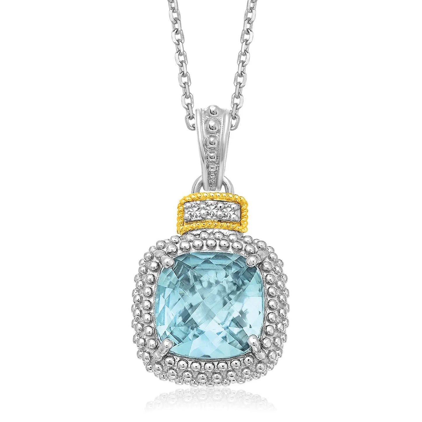 18k Yellow Gold & Sterling Silver Popcorn Sky Blue Topaz and Diamond Pendant RCJ Pendants CELESTIA LUXE JEWELLERS