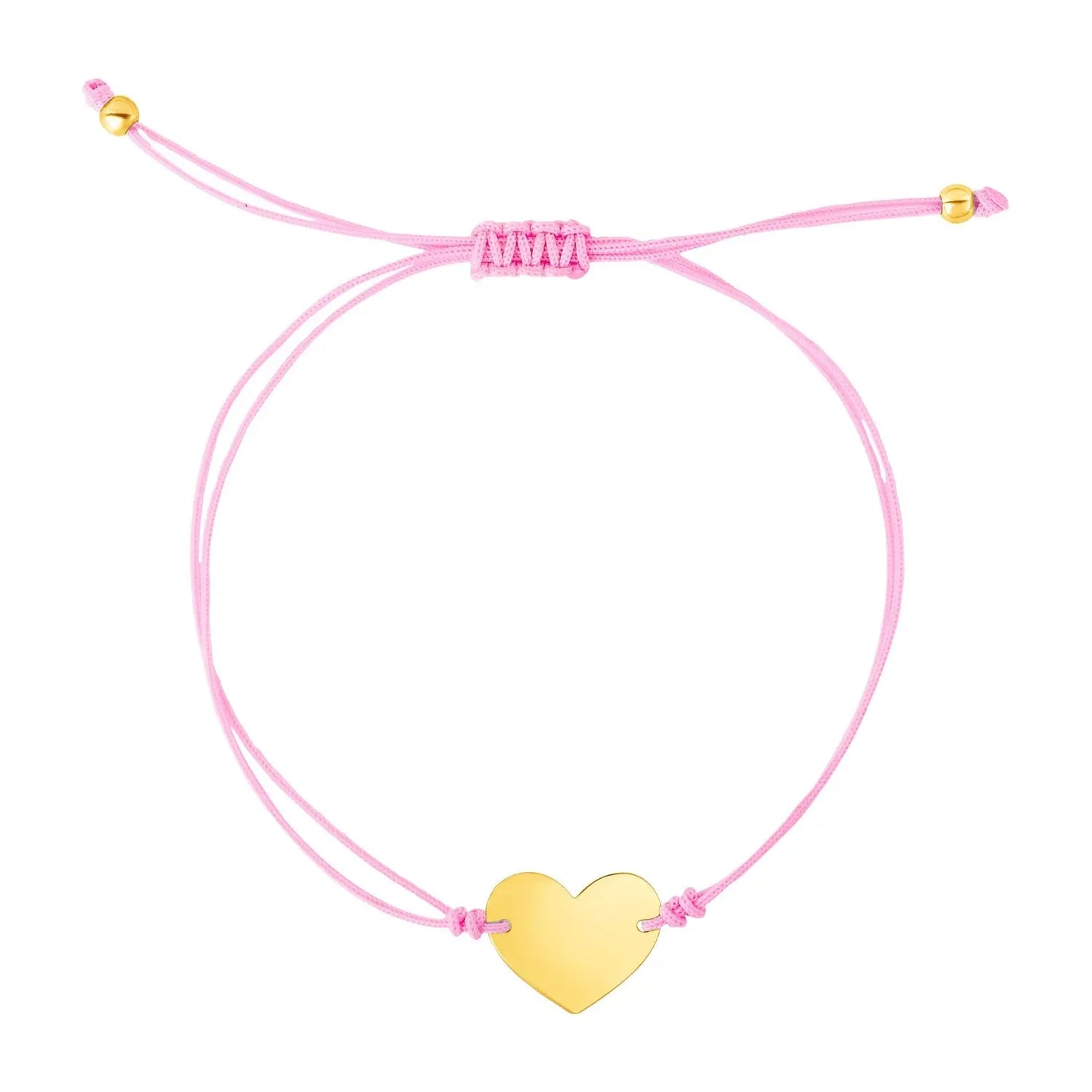 9 1/4 inch Pink Cord Adjustable Bracelet with 14k yellow Gold Heart RCJ Bracelets CELESTIA LUXE JEWELLERS