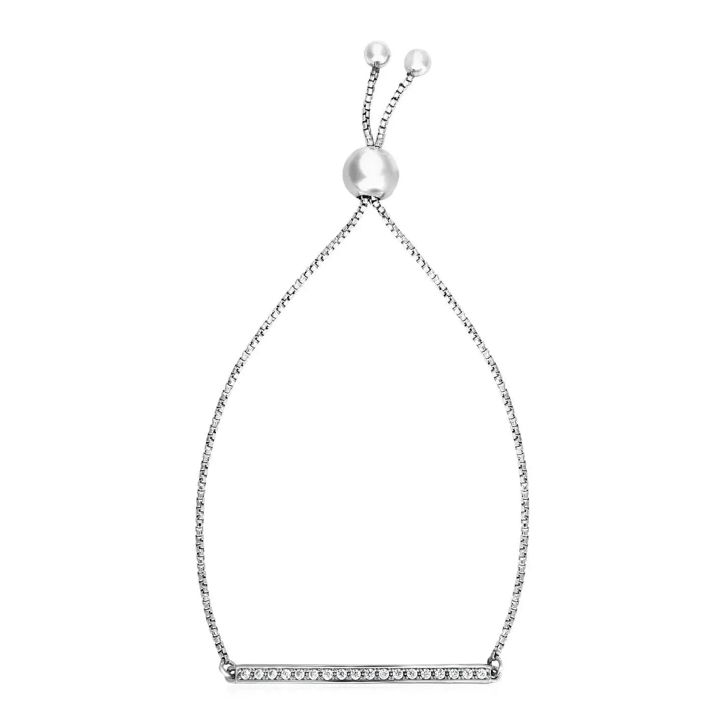 Adjustable Bar Bracelet with Cubic Zirconia in Sterling Silver (1.20 mm) RCJ Bracelets CELESTIA LUXE JEWELLERS