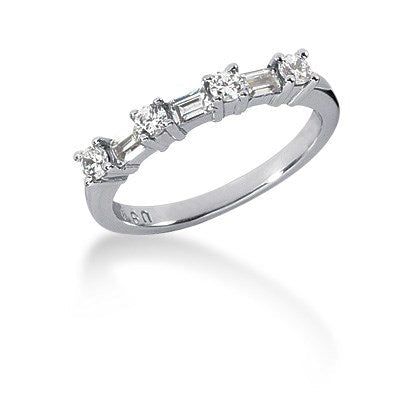 14k White Gold Seven Diamond Wedding Ring Band with Round and Baguette Diamonds RCJ Rings CELESTIA LUXE JEWELLERS