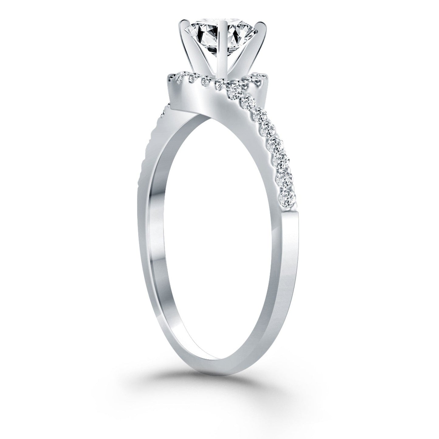14k White Gold Bypass Swirl Diamond Halo Engagement Ring RCJ Rings CELESTIA LUXE JEWELLERS