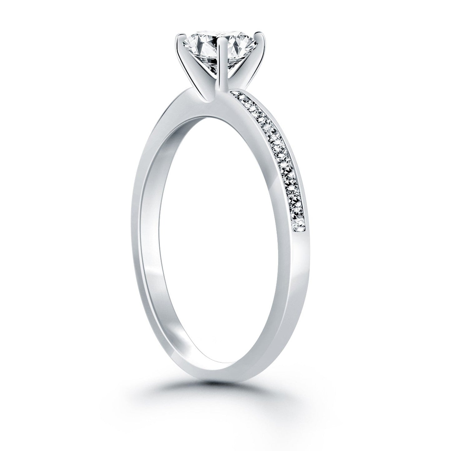 14k White Gold Engagement Ring with Diamond Channel Set Band RCJ Rings CELESTIA LUXE JEWELLERS