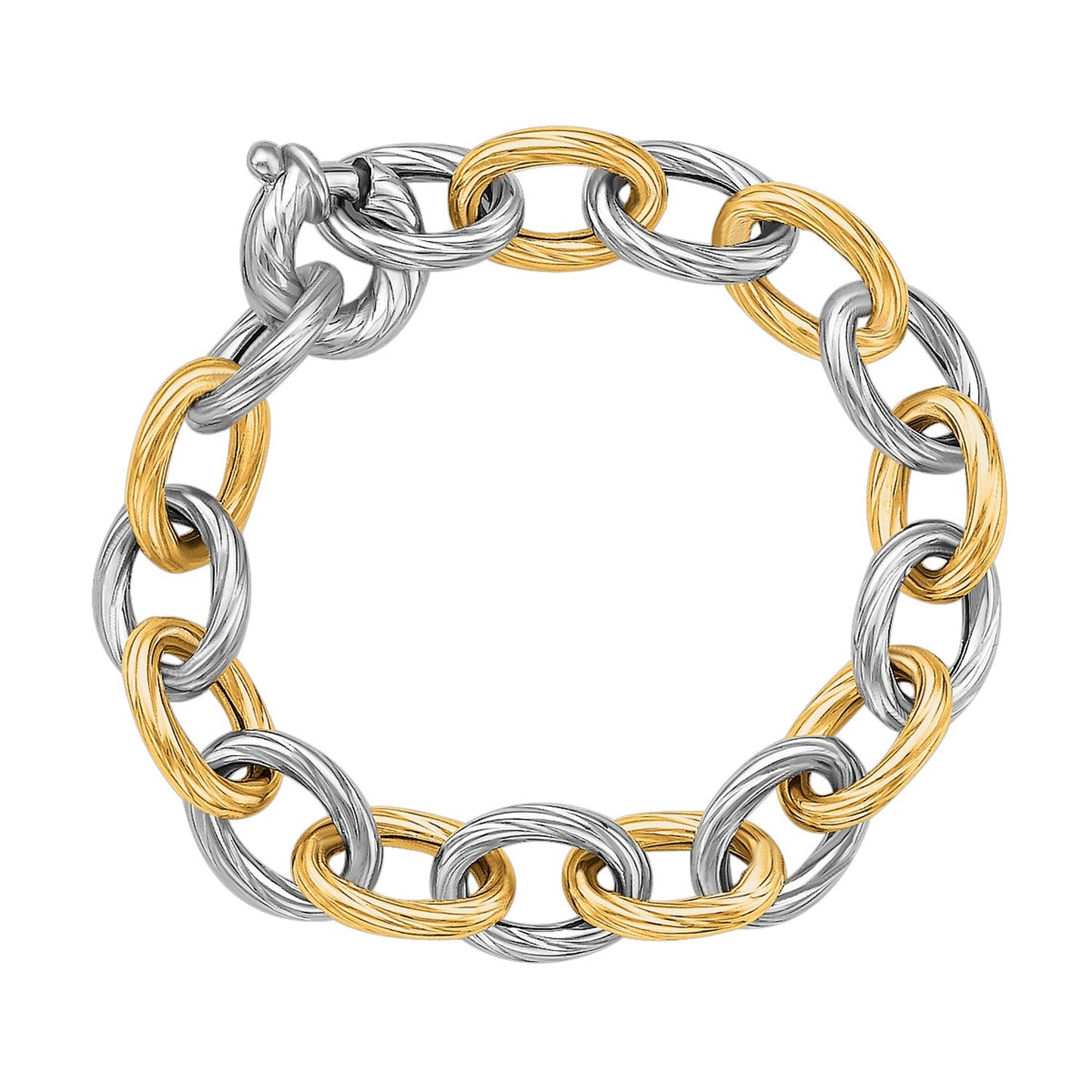 18k Yellow Gold and Sterling Silver Rhodium Plated Diamond Cut Chain Bracelet RCJ Bracelets CELESTIA LUXE JEWELLERS