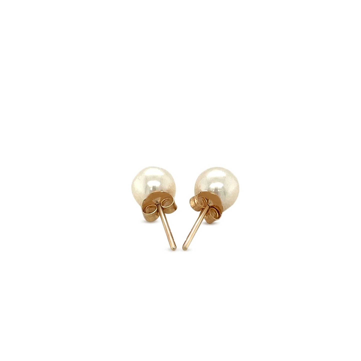 14k Yellow Gold Freshwater Cultured White Pearl Stud Earrings (6mm) RCJ Earrings CELESTIA LUXE JEWELLERS