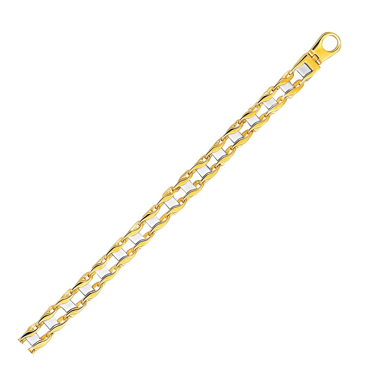 14k Two-Tone Gold Mens Bracelet with S Style Bar Links (7.85 mm) RCJ Bracelets CELESTIA LUXE JEWELLERS
