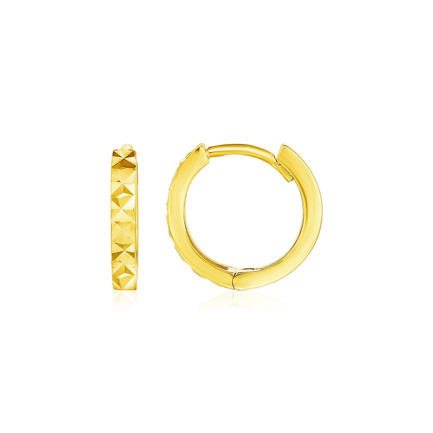 14k Yellow Gold Petite Round Hoop Earrings with Geometric Texture RCJ Earrings CELESTIA LUXE JEWELLERS