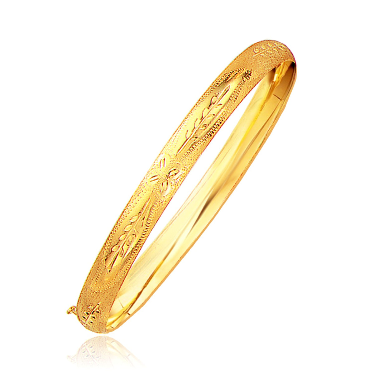 Classic Floral Carved Bangle in 14k Yellow Gold
