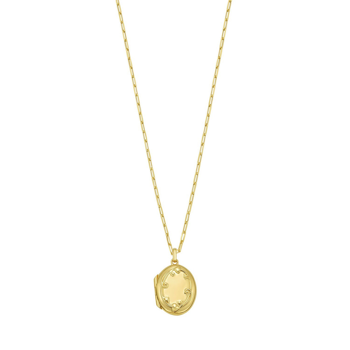 Sterling Silver Gold Plated Oval Vine Locket Necklace