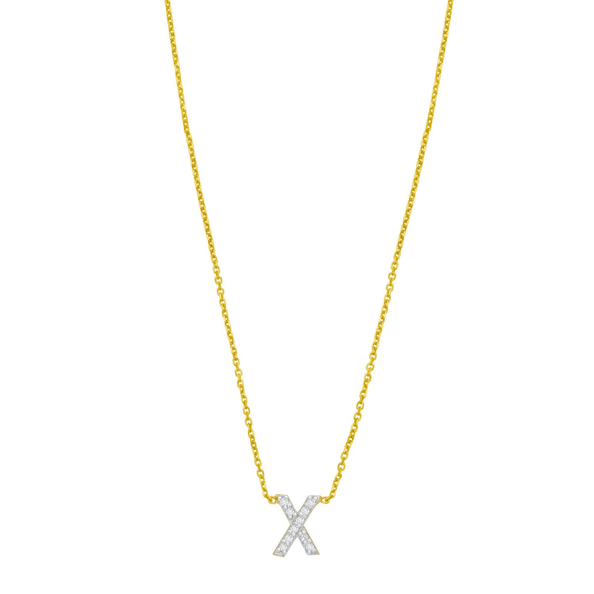 14K Yellow Gold Mini Diamond X Initial Pendant Necklace