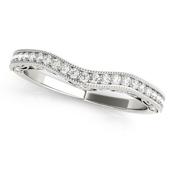 14k White Gold Milgrained Pave Set Curved Diamond Wedding Band (1/5 cttw) RCJ Rings CELESTIA LUXE JEWELLERS