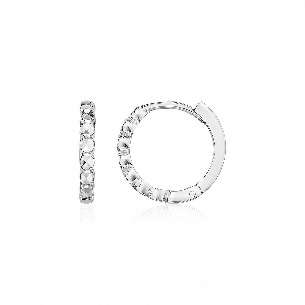 14k White Gold Petite Textured Round Hoop Earrings