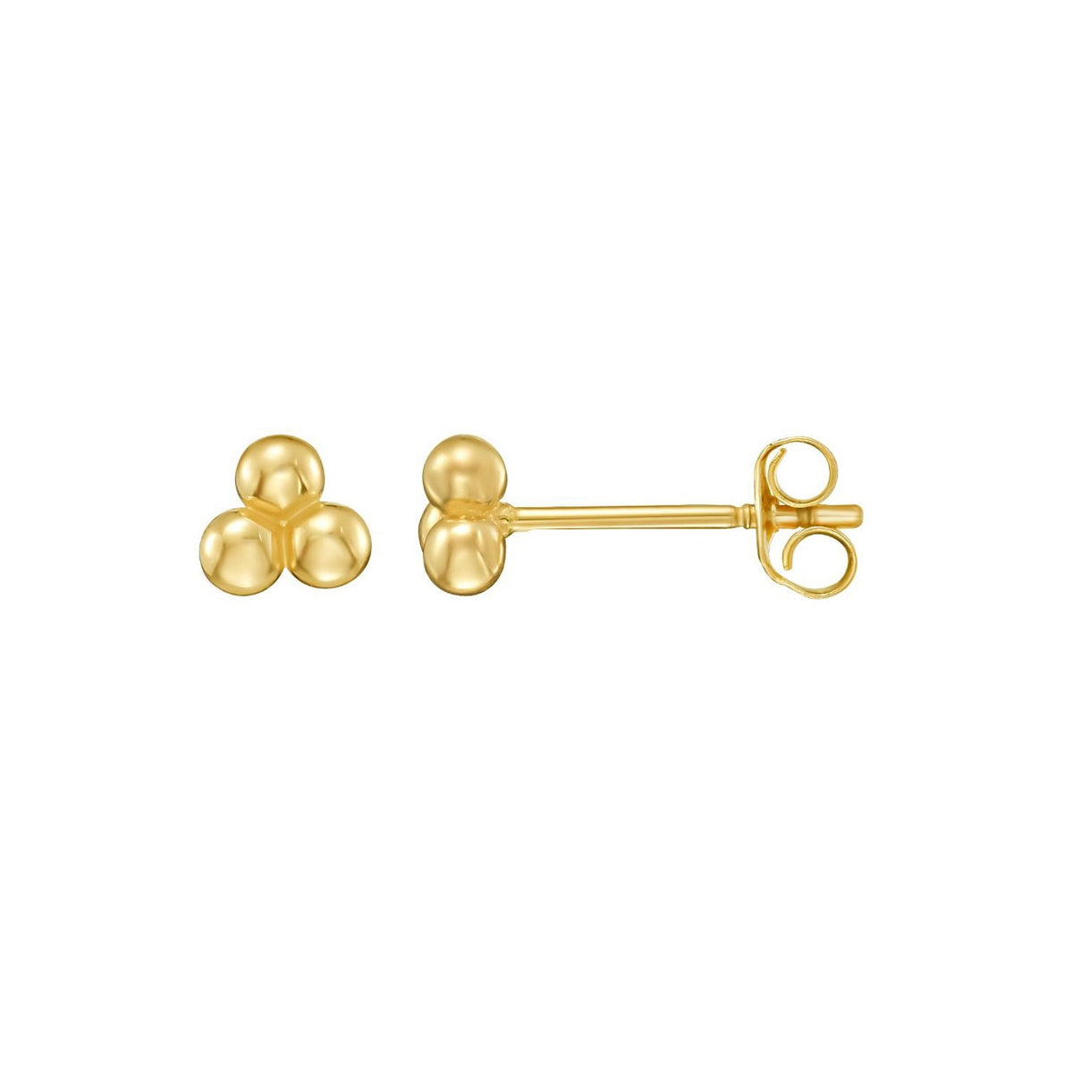 14K Yellow Gold Triple Bead Post Earrings (4.30 mm)