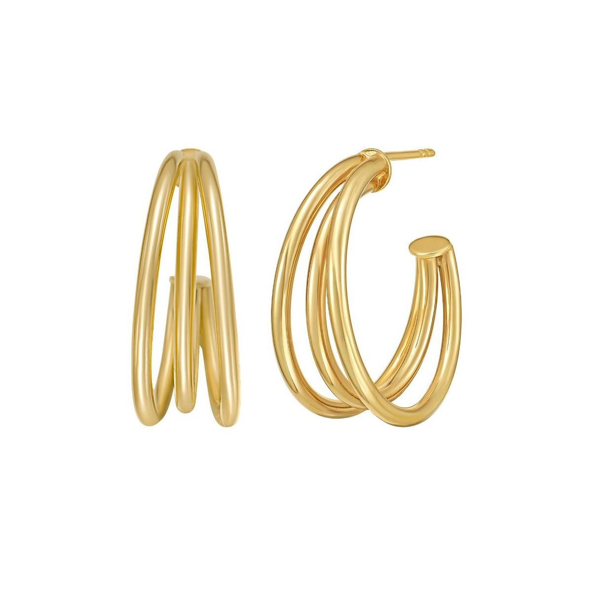 14K Yellow Gold Triple Row C Hoop Earrings