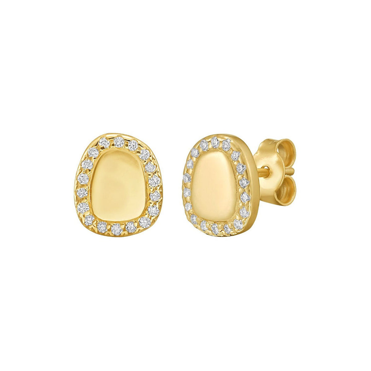 14K Yellow Gold Diamond Freeform Cushion Earrings