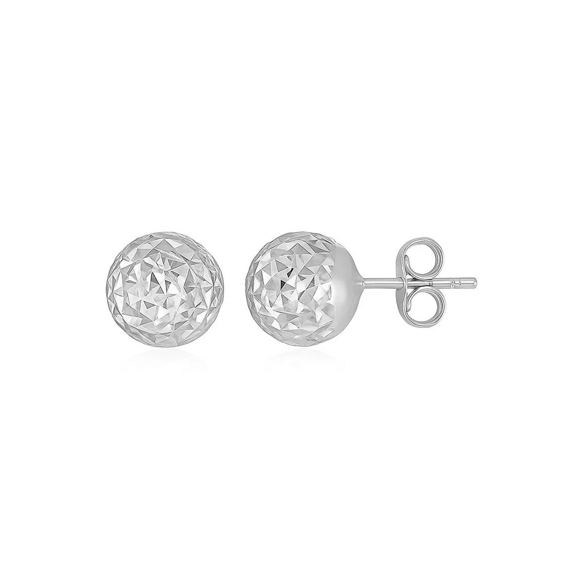 14k White Gold Ball Earrings with Crystal Cut Texture