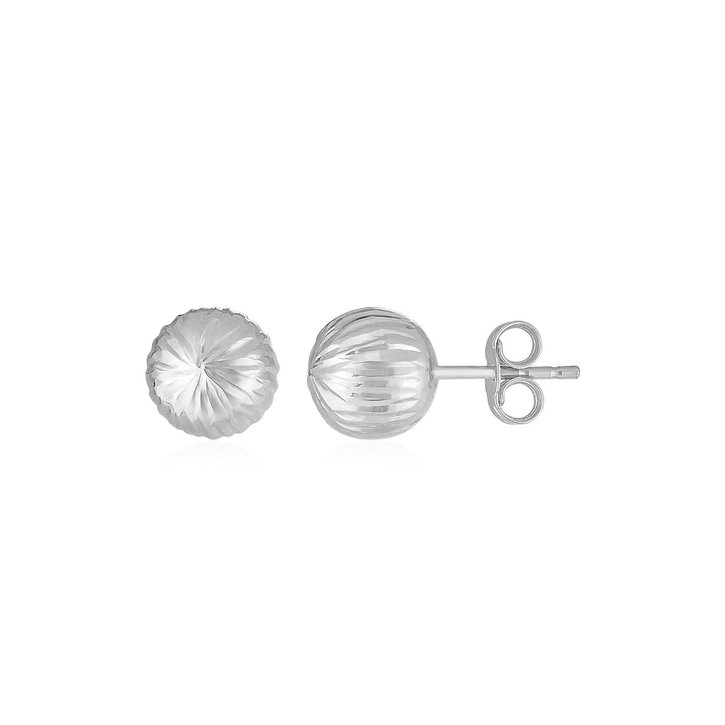 14K White Gold Ball Earrings with Linear Texture(5mm) RCJ Earrings CELESTIA LUXE JEWELLERS