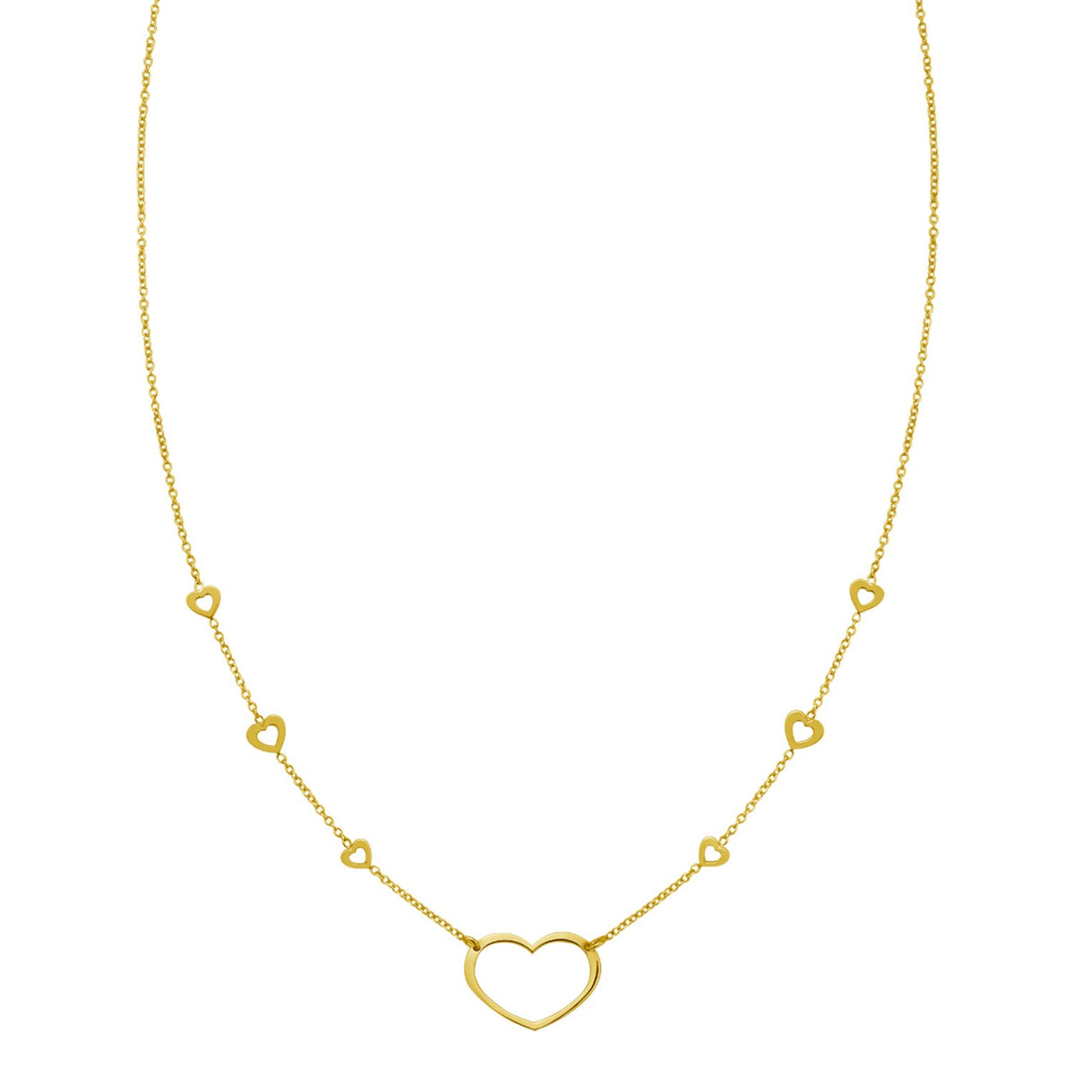 14K Yellow Gold Open Heart Station Necklace