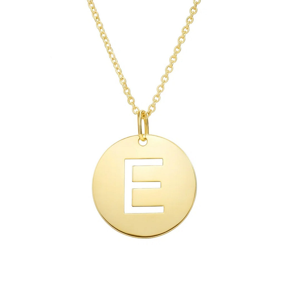 14K Yellow Gold Disc Initial E Pendant