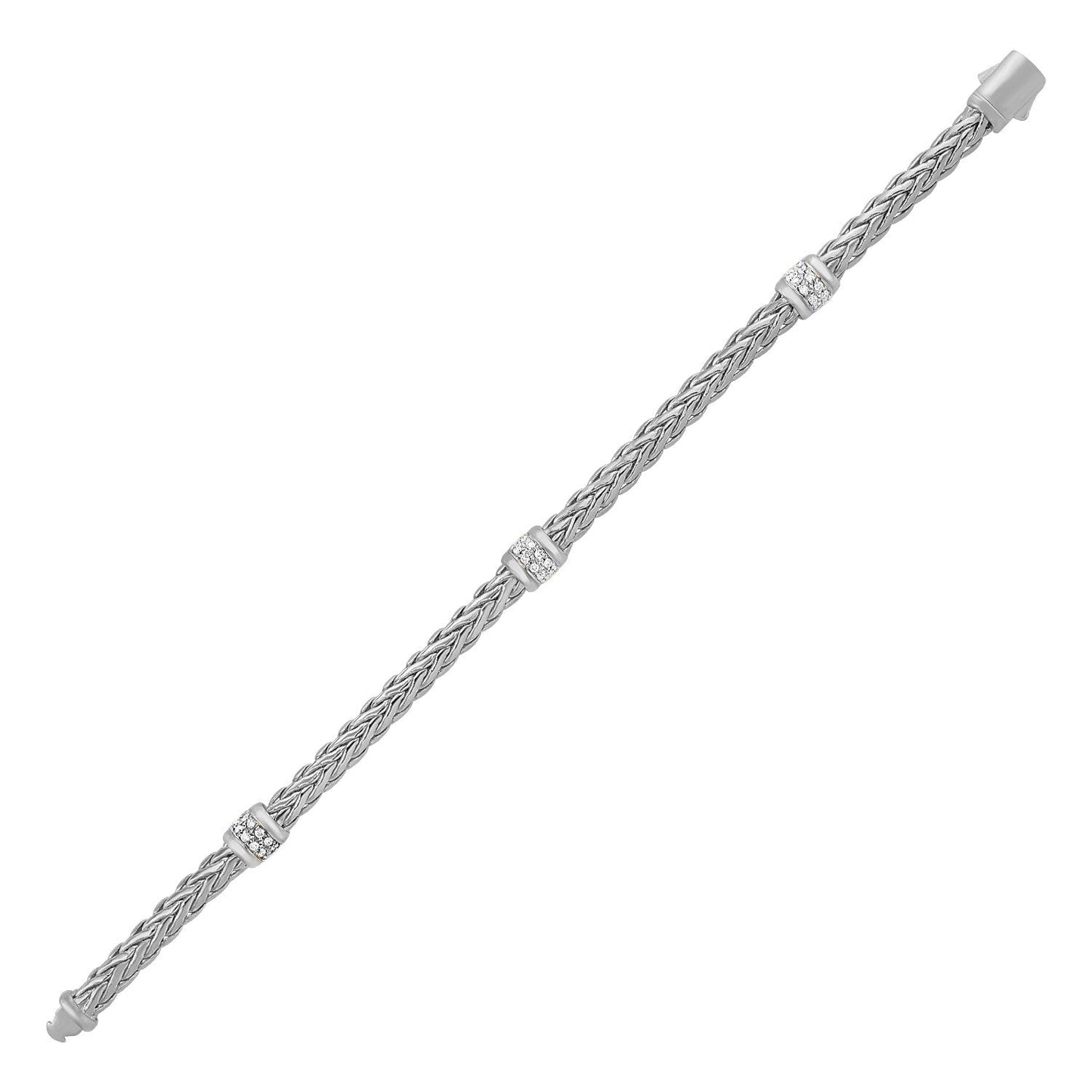 Polished Woven Rope Bracelet with Diamond Accents in 14k White Gold RCJ Bracelets CELESTIA LUXE JEWELLERS