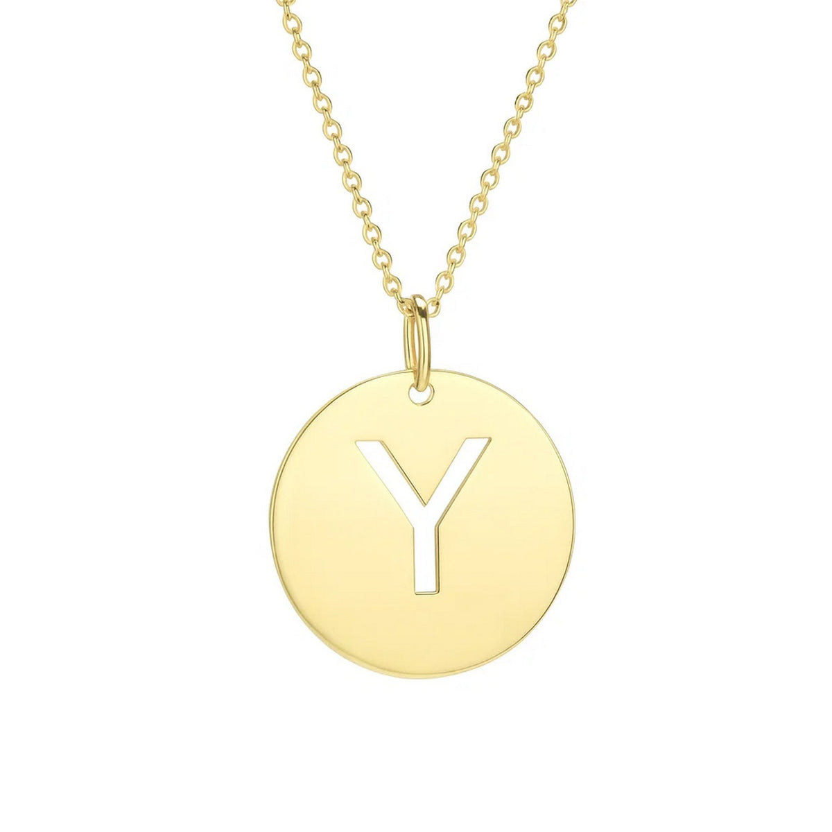 14K Yellow Gold Disc Initial Y Pendant