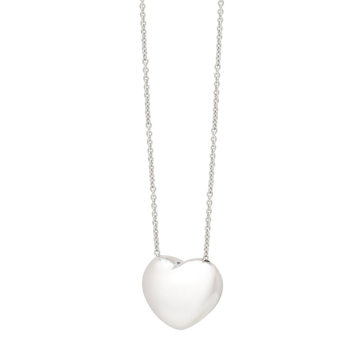 Sterling Silver Rhodium Plated Puffy Heart Necklace