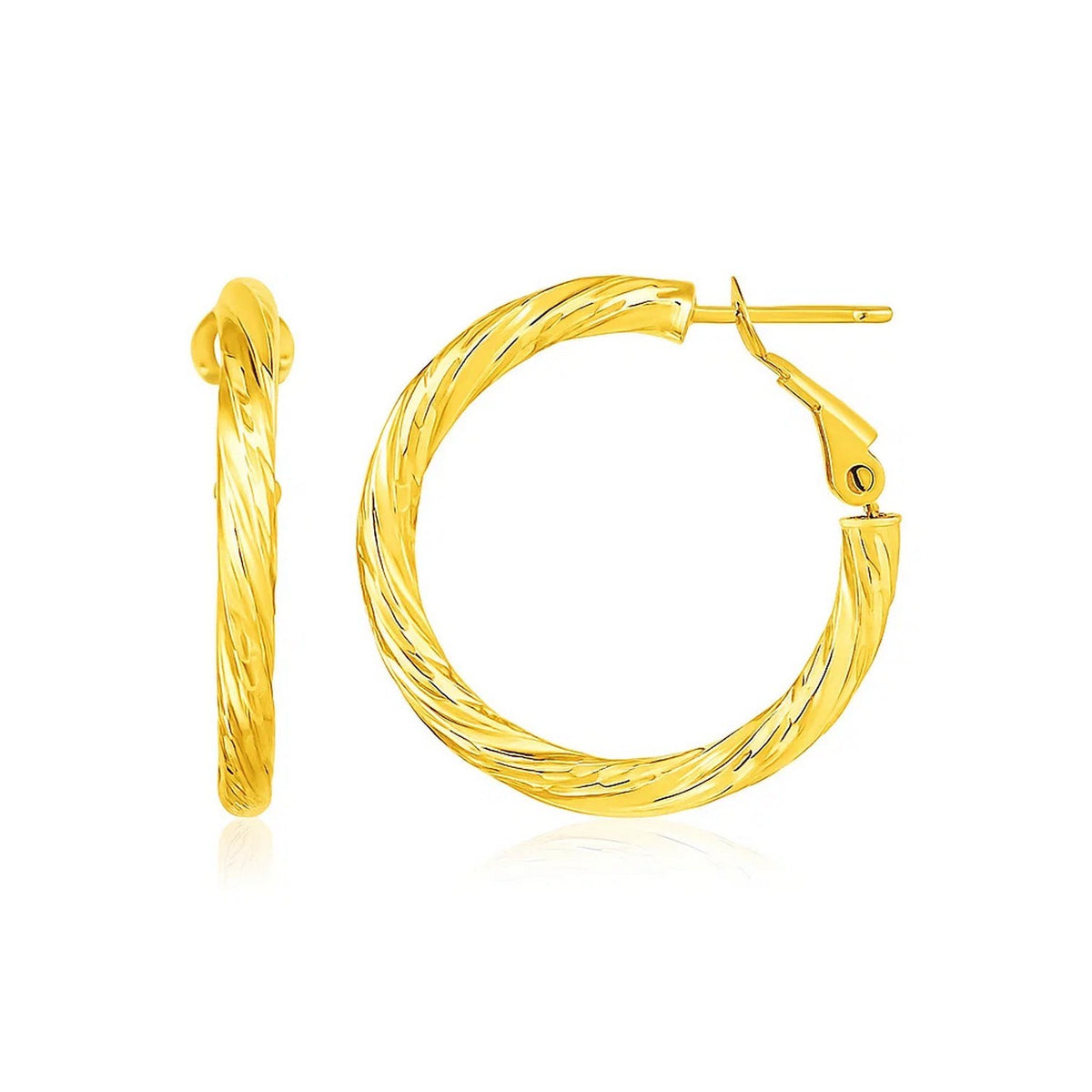 14k Yellow Gold Petite Twisted Round Hoop Earrings