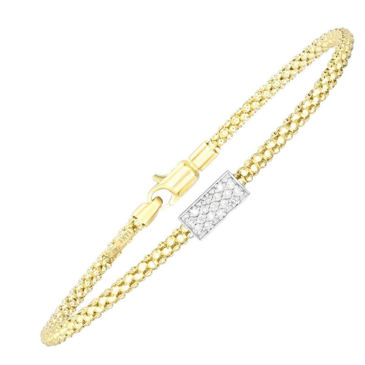 14K Yellow Gold Popcorn Short Diamond Bar Bracelet (4.80mm)