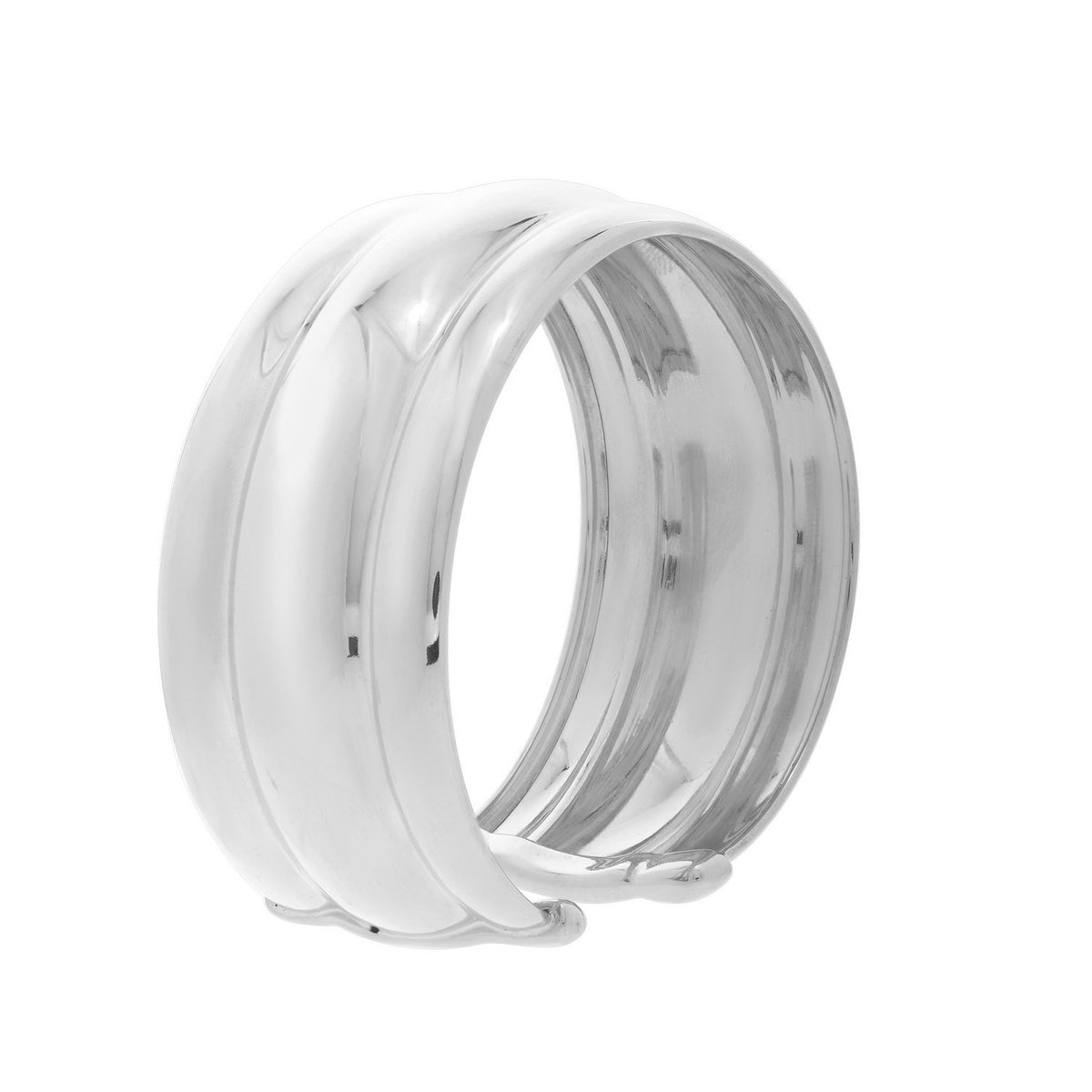 Sterling Silver Rhodium Plated Bold Ribbed Cuff Bangle (25.00 mm)