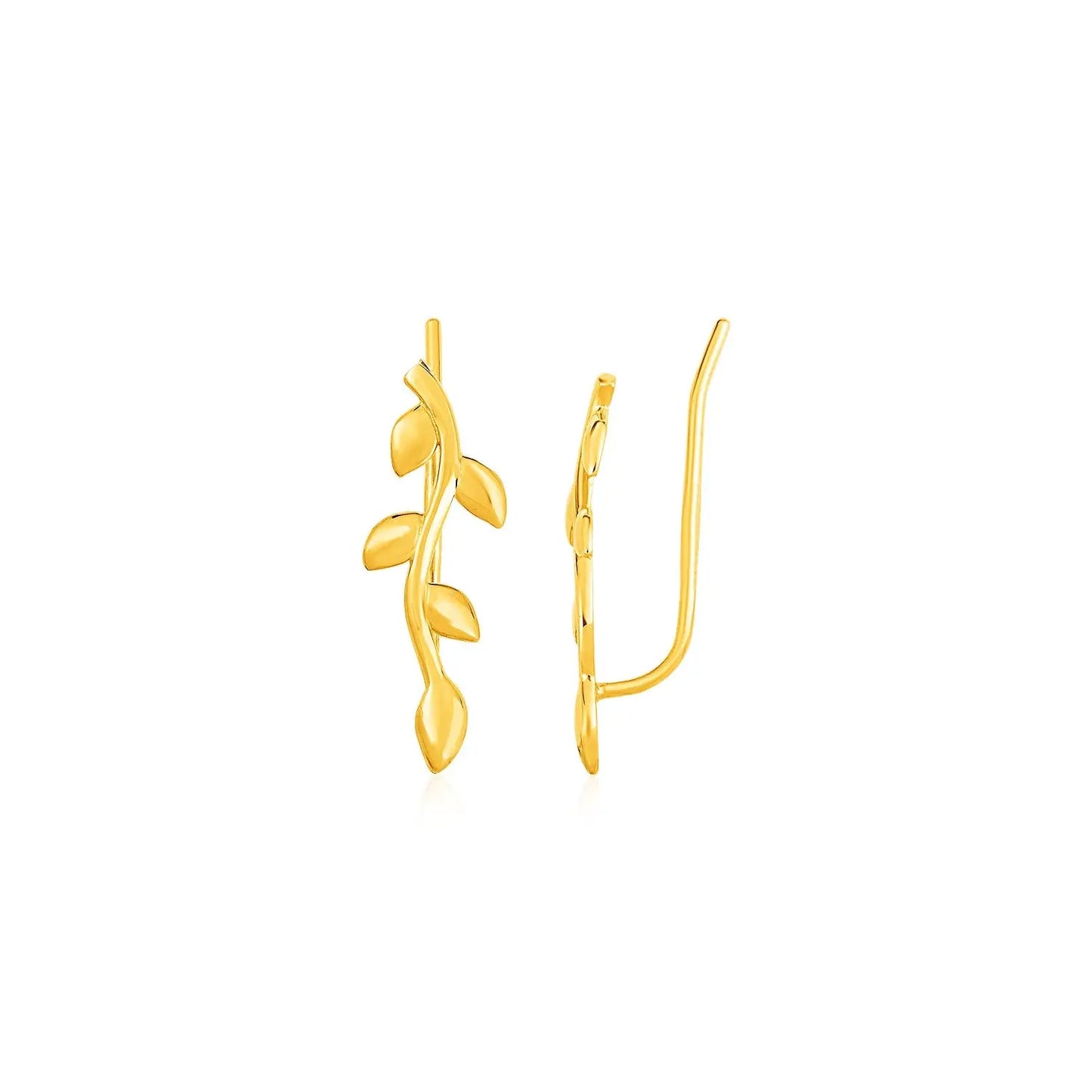 Leafy Branch Motif Climber Earrings in 14k Yellow Gold RCJ Earrings CELESTIA LUXE JEWELLERS
