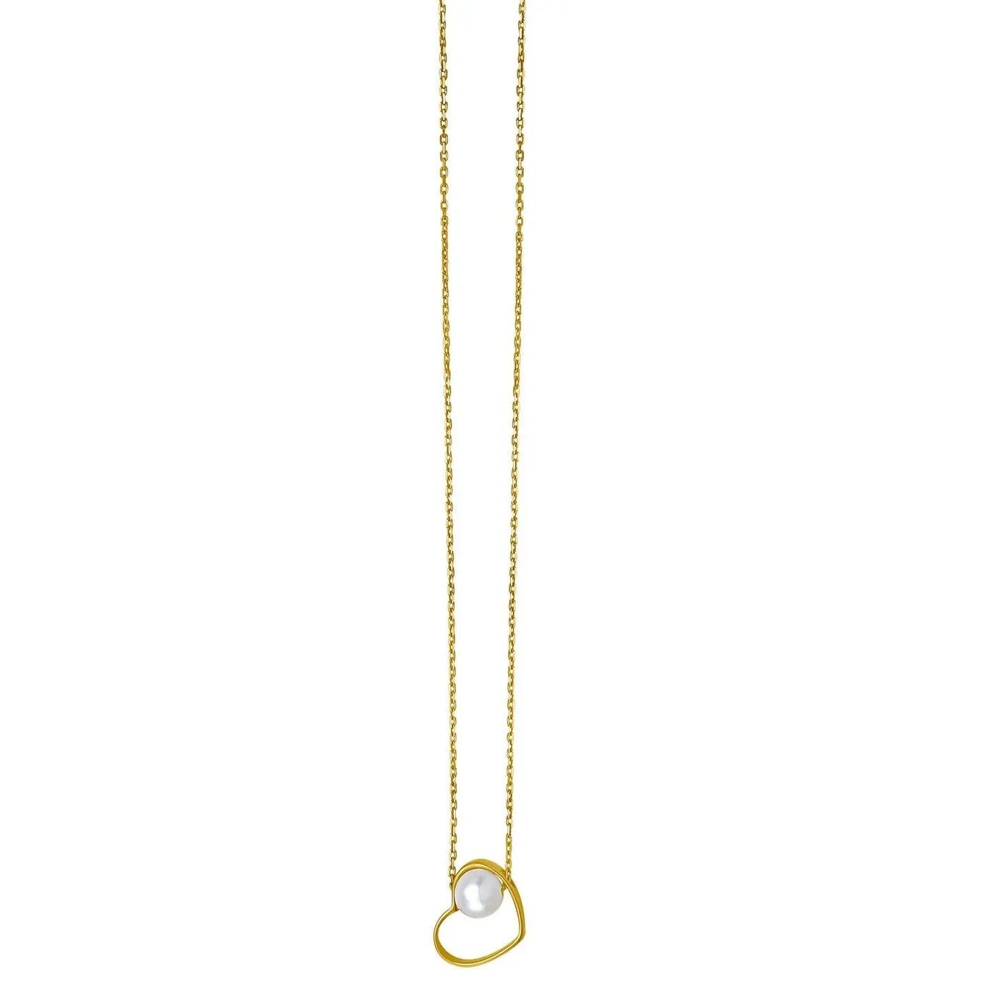 Open Heart and Pearl Necklace in 14K Yellow Gold RCJ Necklaces CELESTIA LUXE JEWELLERS