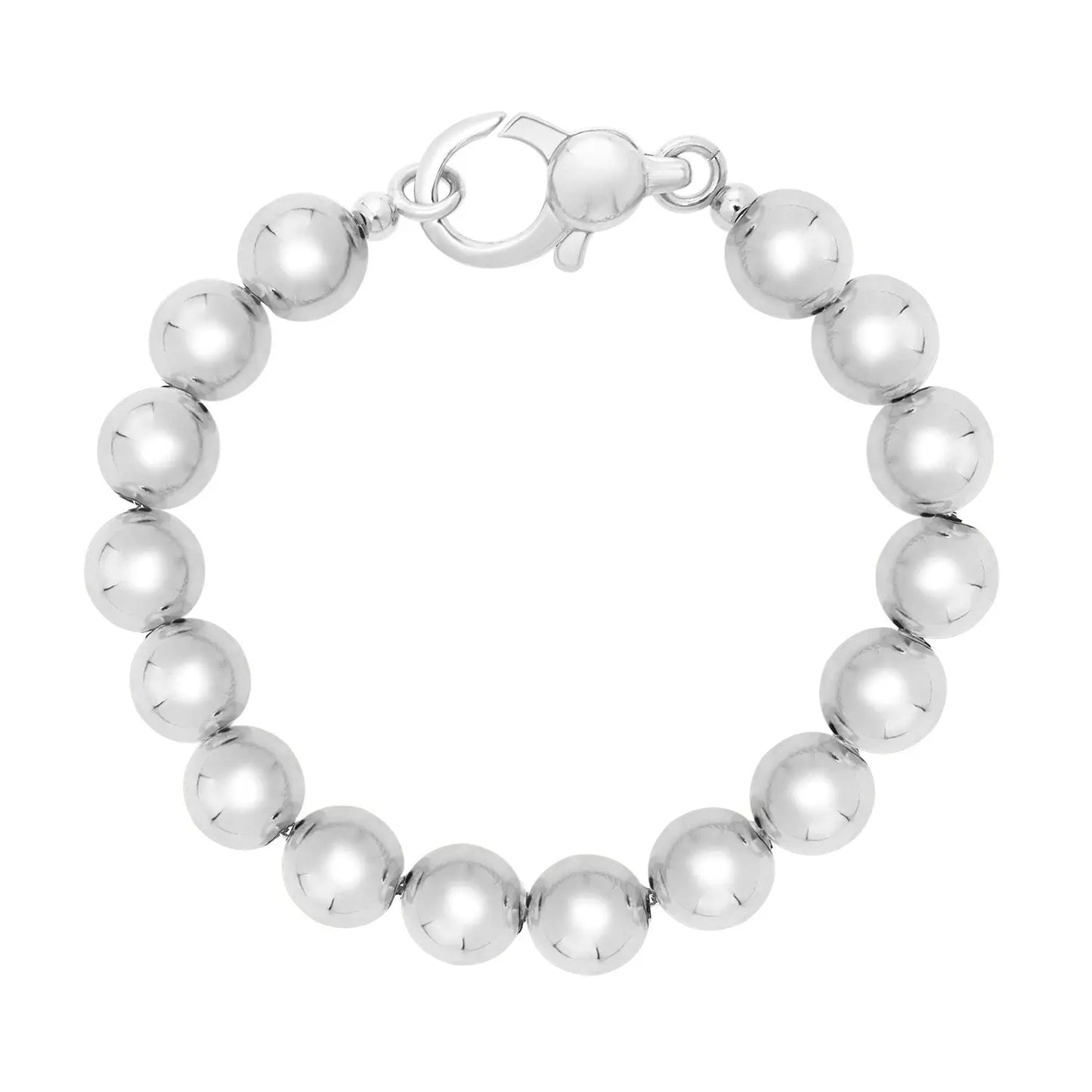 Rhodium Plated Sterling Silver Bold Bead Bracelet (10.00 mm) RCJ Bracelets CELESTIA LUXE JEWELLERS