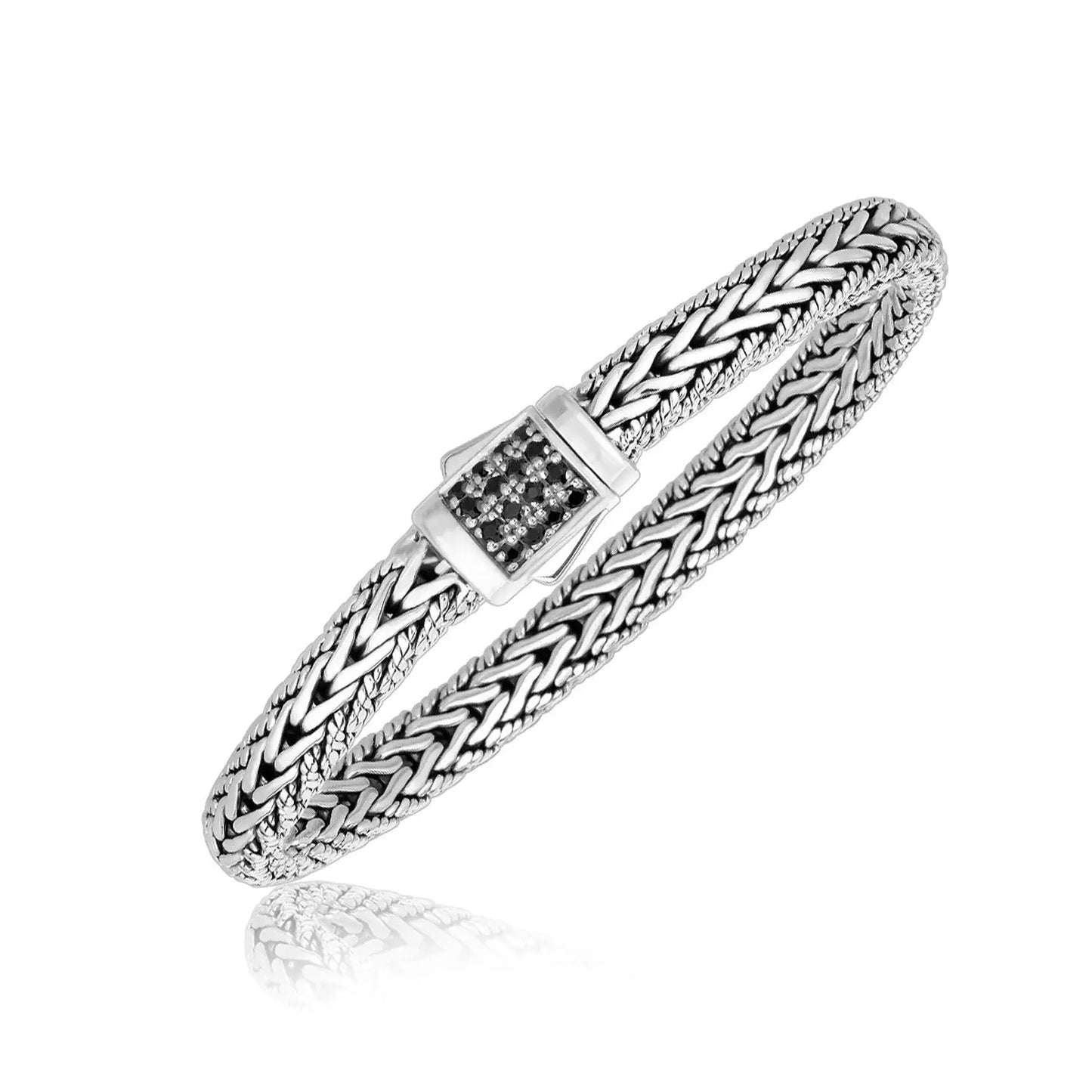 Sterling Silver Braided Style Mens Bracelet with Black Sapphire Accents(1.70 mm) RCJ Bracelets CELESTIA LUXE JEWELLERS