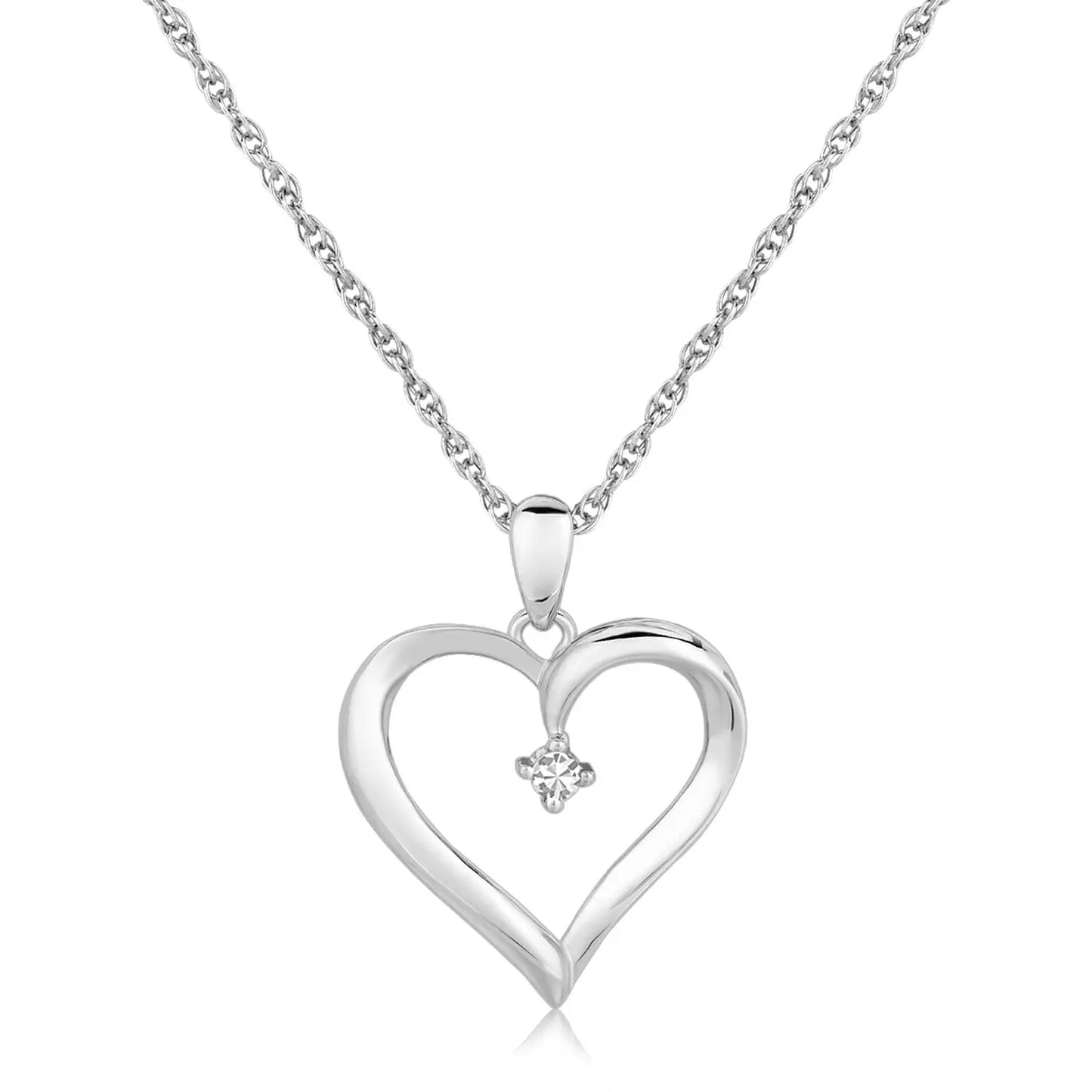 Sterling Silver Diamond Embellished Open Heart Pendant (.03 cttw) RCJ Pendants CELESTIA LUXE JEWELLERS