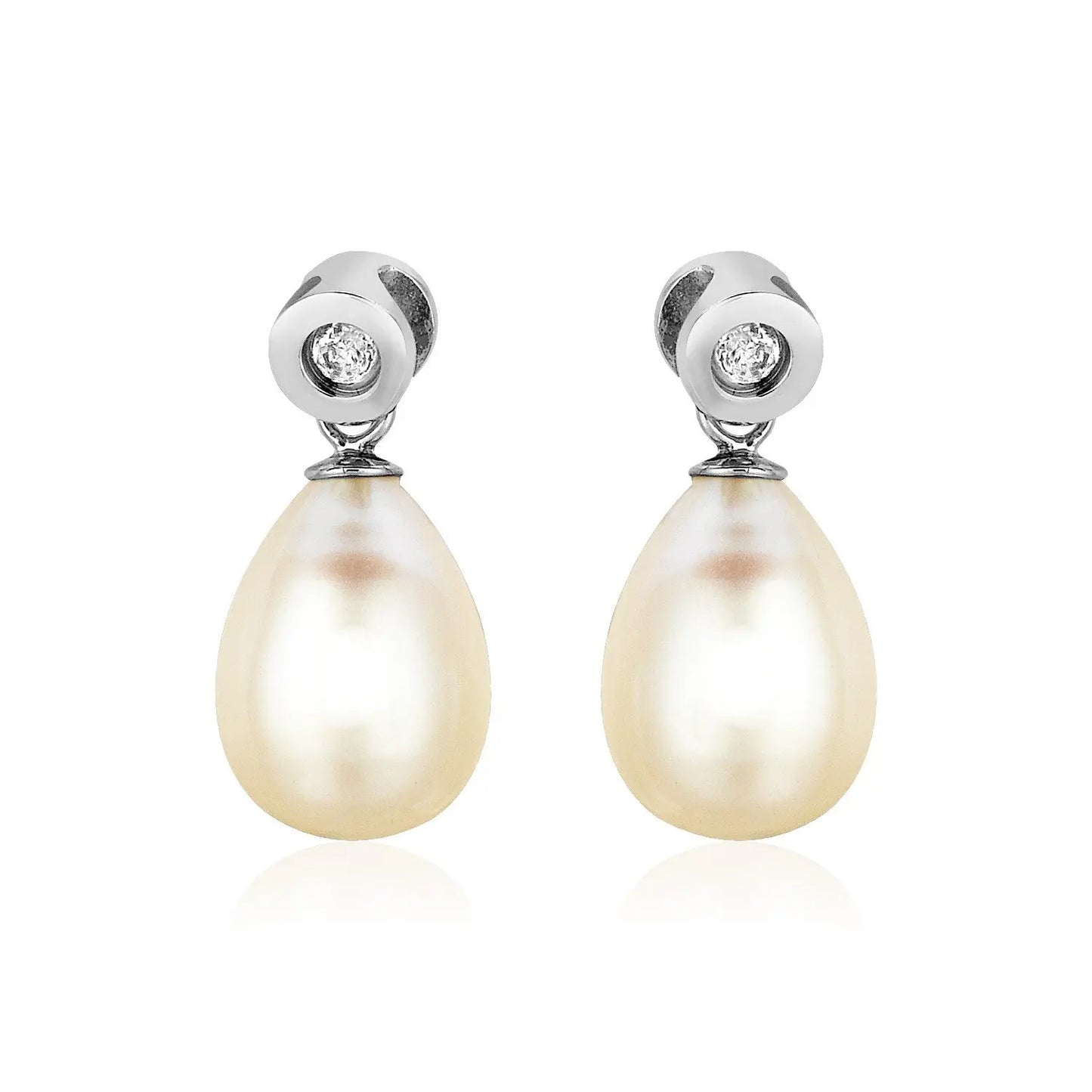 Sterling Silver Earrings with Pear Shaped Freshwater Pearls and Cubic Zirconias RCJ Earrings CELESTIA LUXE JEWELLERS