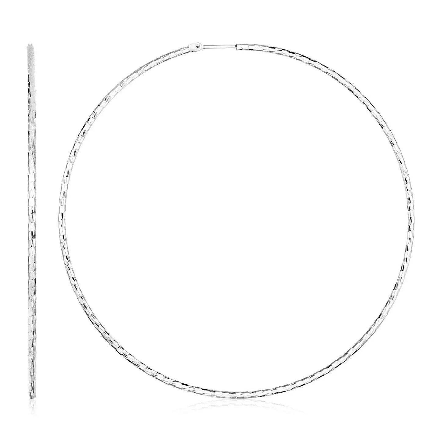 Sterling Silver Large Textured Round Hoop Earrings(1.6x70mm) RCJ Earrings CELESTIA LUXE JEWELLERS