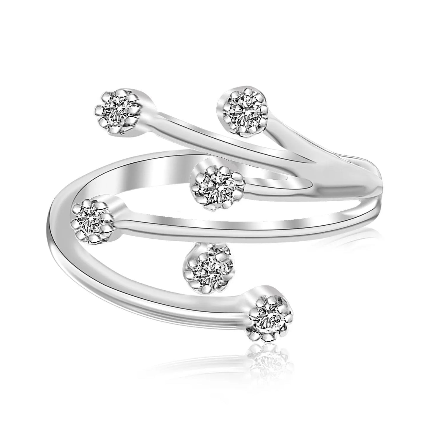 Sterling Silver Rhodium Finished White Cubic Zirconia Embellished Toe Ring RCJ Toe Rings CELESTIA LUXE JEWELLERS