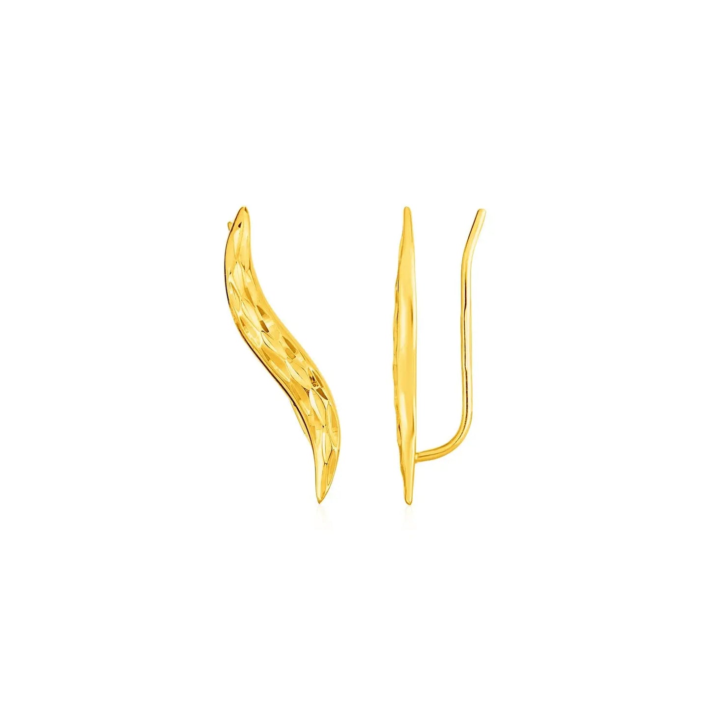 Textured Leaf Climber Earrings in 14k Yellow Gold RCJ Earrings CELESTIA LUXE JEWELLERS