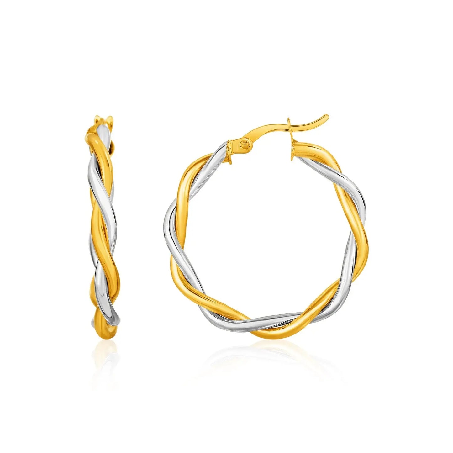 Two-Tone Twisted Wire Round Hoop Earrings in 10k Yellow and White Gold(3x20mm) RCJ Earrings CELESTIA LUXE JEWELLERS